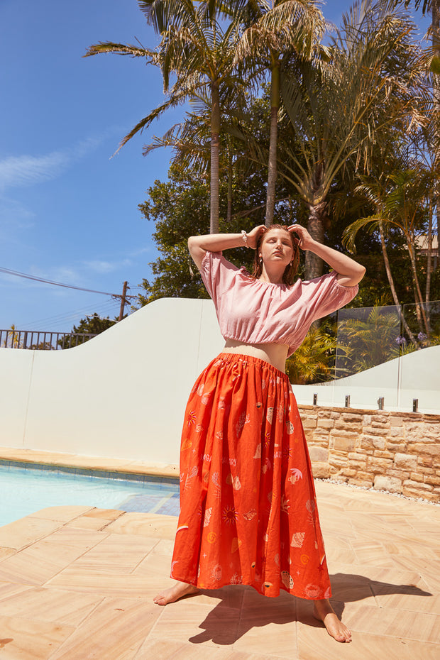 LINEN CROP BLOUSE - PINK