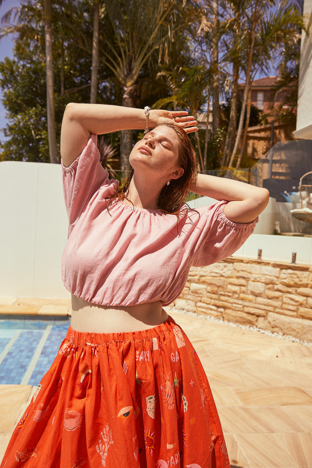 LINEN CROP BLOUSE - PINK