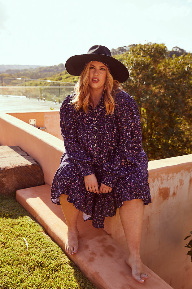 [FAULTY] STARBURST LINEN MINI DRESS - AMETHYST