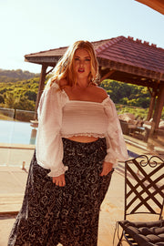 STELLAR LONG SLEEVE SHIRRED BLOUSE - WHITE