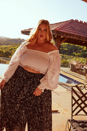 STELLAR LONG SLEEVE SHIRRED BLOUSE - WHITE