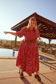 COSMOS TIERED SHIRRED DRESS - TERRACOTTA