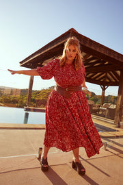 COSMOS TIERED SHIRRED DRESS - TERRACOTTA