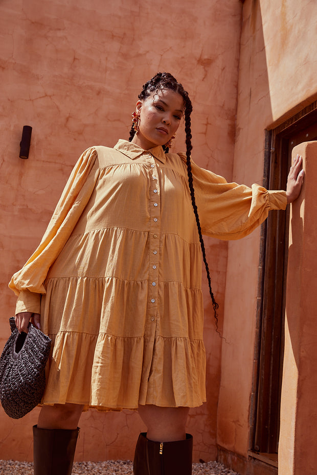 ASTRAL LINEN MINI DRESS - BUTTER