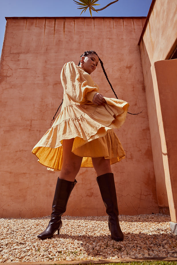 ASTRAL LINEN MINI DRESS - BUTTER