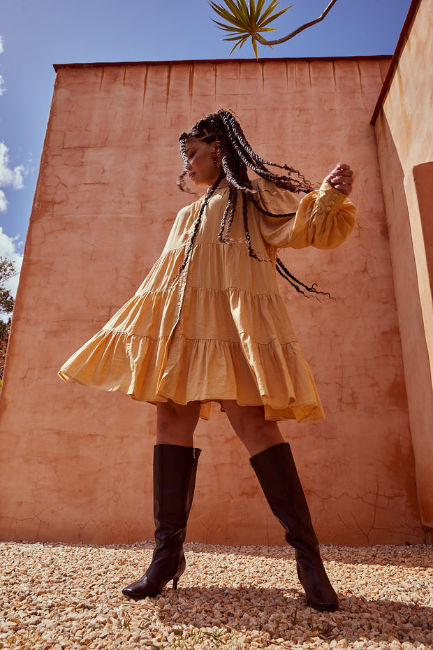 ASTRAL LINEN MINI DRESS - BUTTER