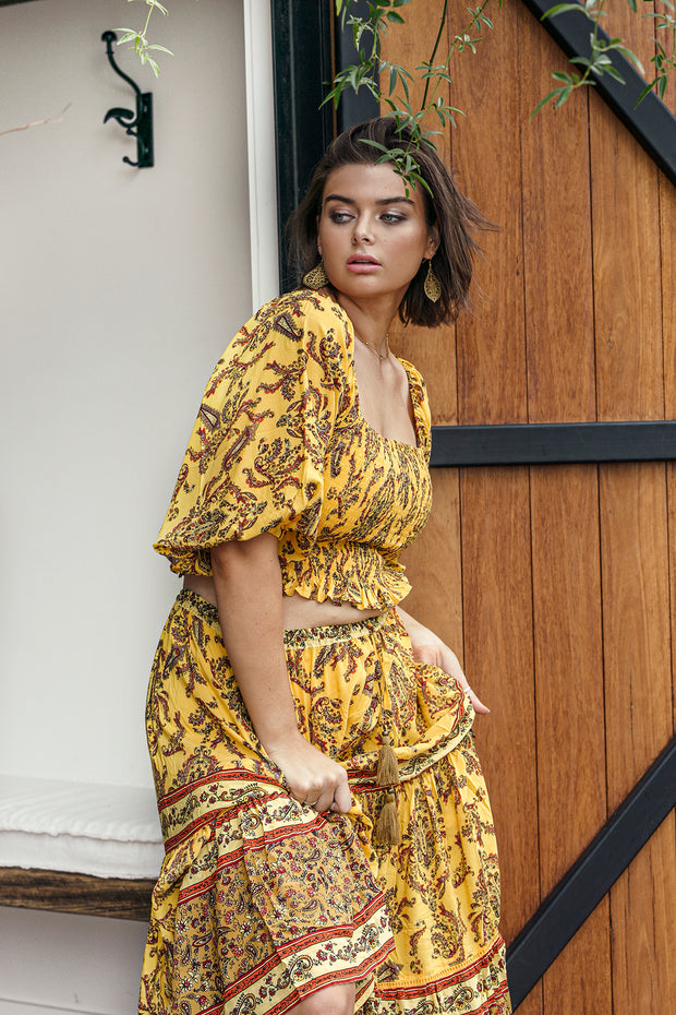 DAWN PAISLEY SHIRRED BLOUSE