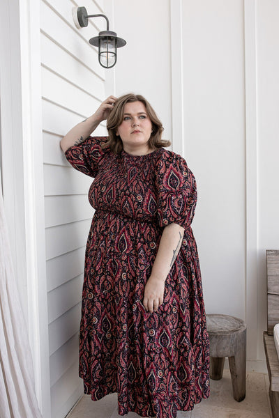 [PRE-ORDER] LA LUNA SHIRRED MIDI DRESS - NIGHTSHADE