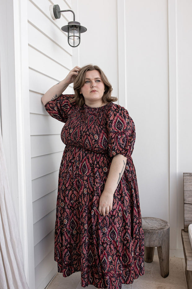 [PRE-ORDER] LA LUNA SHIRRED MIDI DRESS - NIGHTSHADE