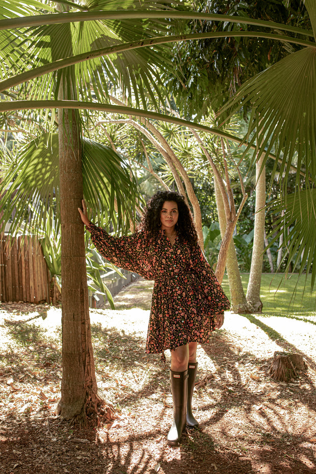 SECRET GARDEN MINI DRESS - BLACK