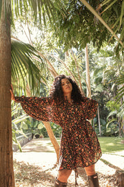 SECRET GARDEN MINI DRESS - BLACK