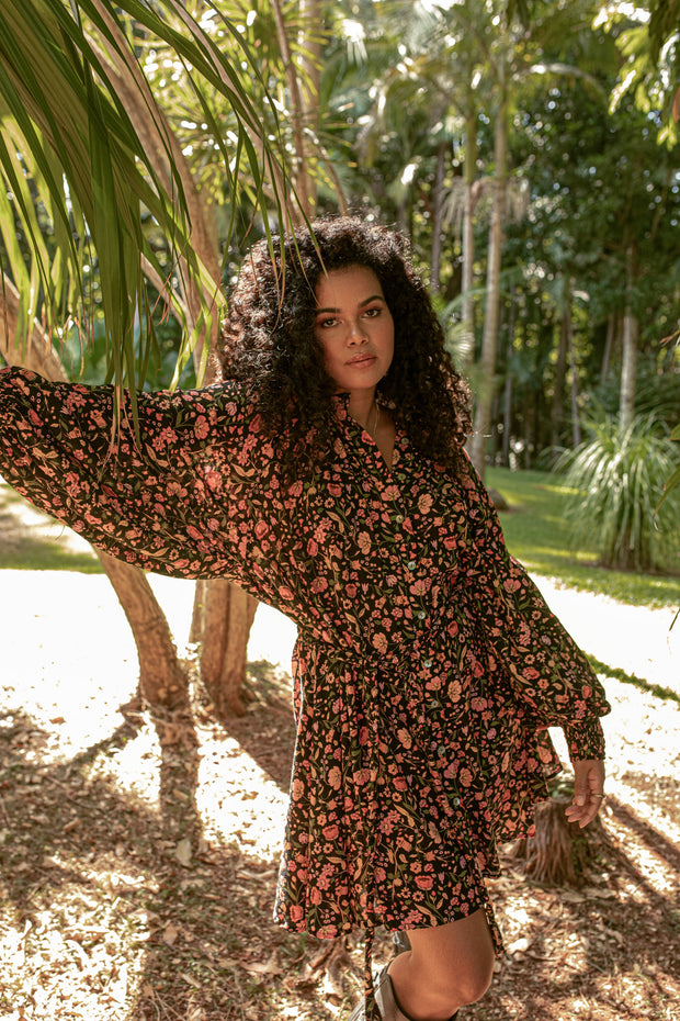 SECRET GARDEN MINI DRESS - BLACK
