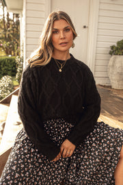 SOLSTICE CROP CABLE KNIT JUMPER - BLACK