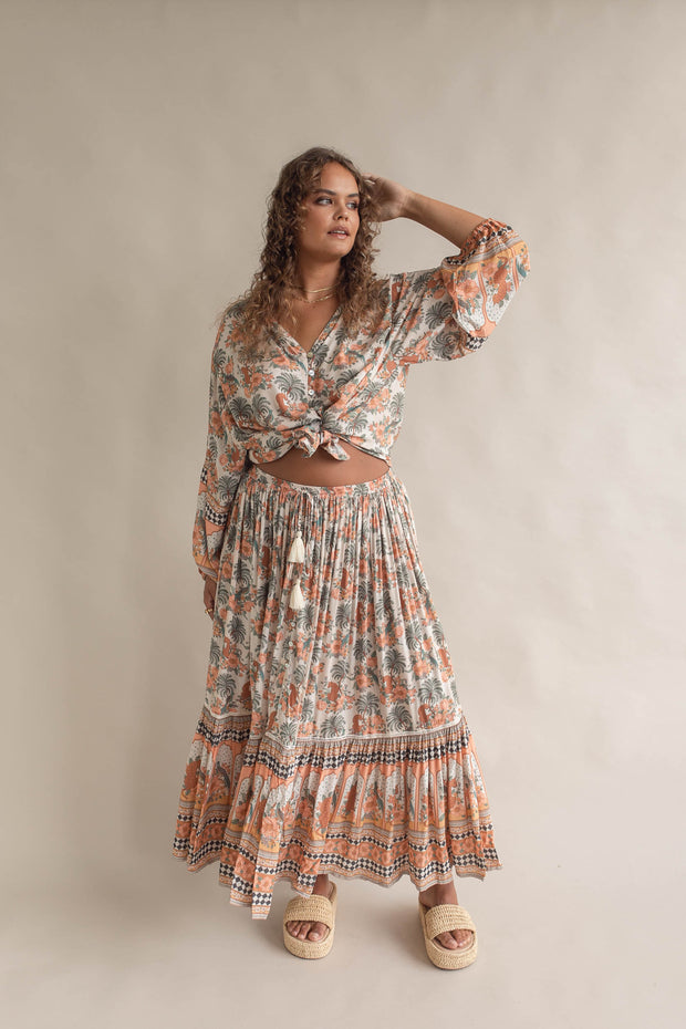 PARADISE BUTTON DOWN SKIRT - CREAM