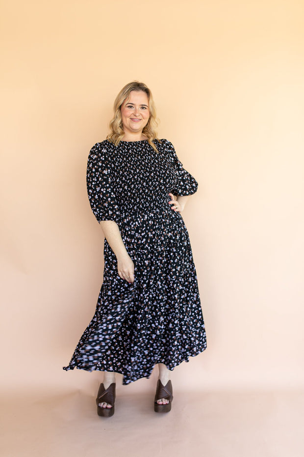 [PRE-ORDER] FLORES TIERED SHIRRED DRESS - BLACK