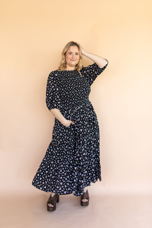 [PRE-ORDER] FLORES TIERED SHIRRED DRESS - BLACK