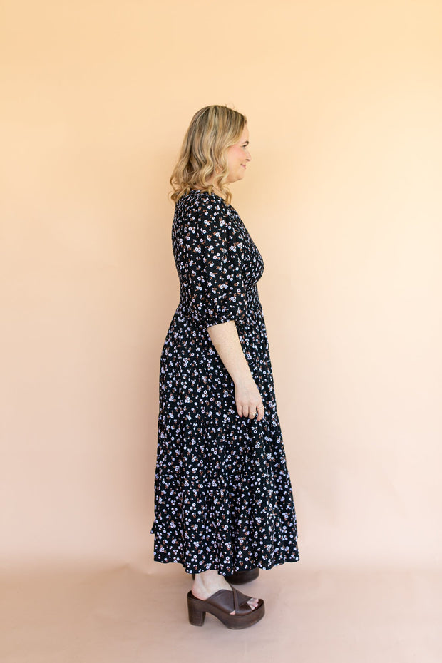 [PRE-ORDER] FLORES TIERED SHIRRED DRESS - BLACK