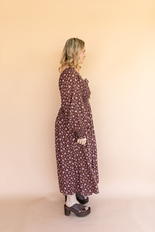 FLORES SHIRRED DRESS - COCOA