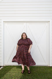 LA LUNA SHIRRED MIDI DRESS - NIGHTSHADE