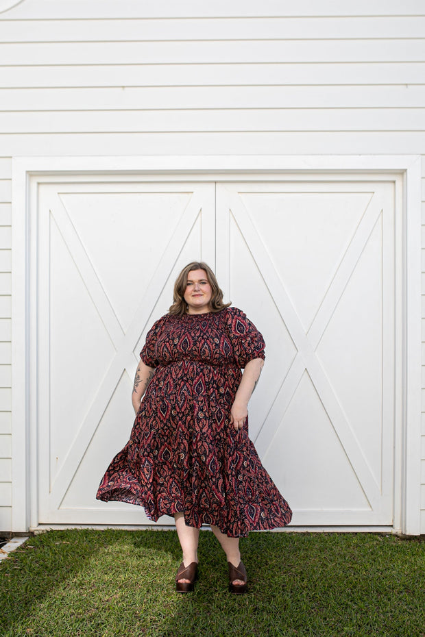 [PRE-ORDER] LA LUNA SHIRRED MIDI DRESS - NIGHTSHADE