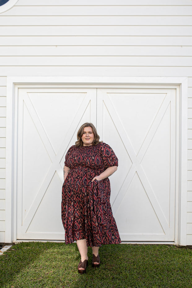 [PRE-ORDER] LA LUNA SHIRRED MIDI DRESS - NIGHTSHADE