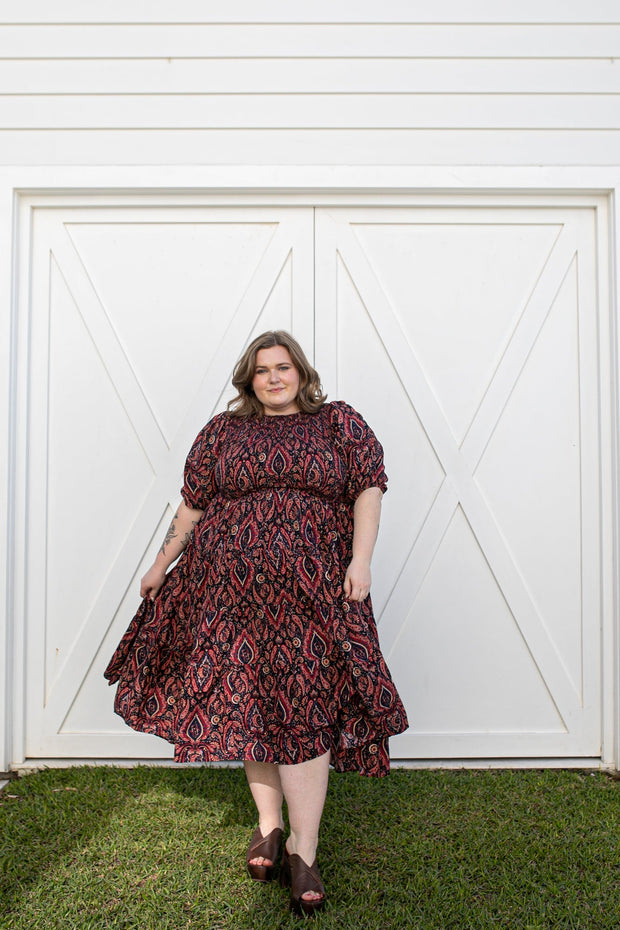 [PRE-ORDER] LA LUNA SHIRRED MIDI DRESS - NIGHTSHADE