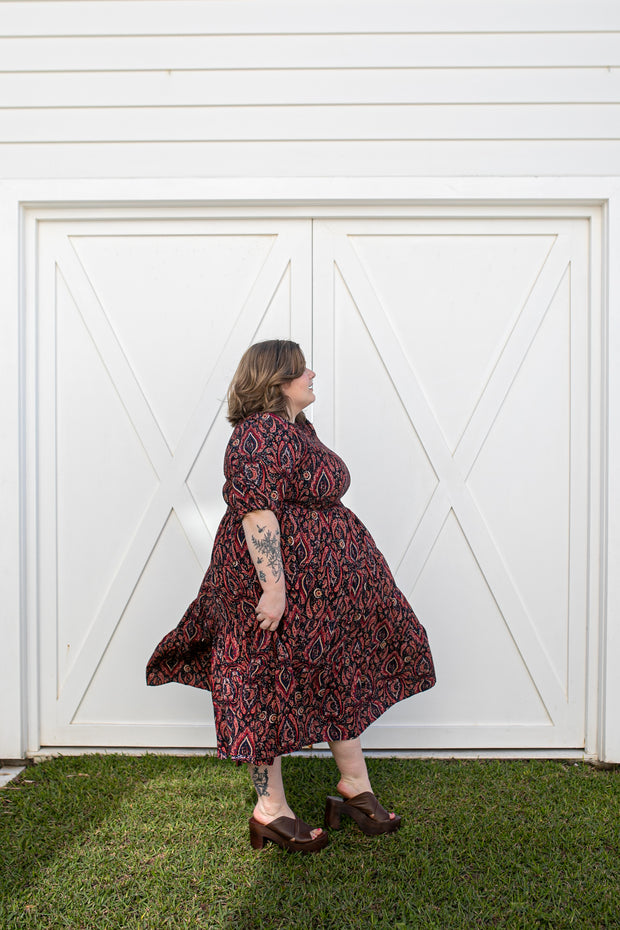 LA LUNA SHIRRED MIDI DRESS - NIGHTSHADE