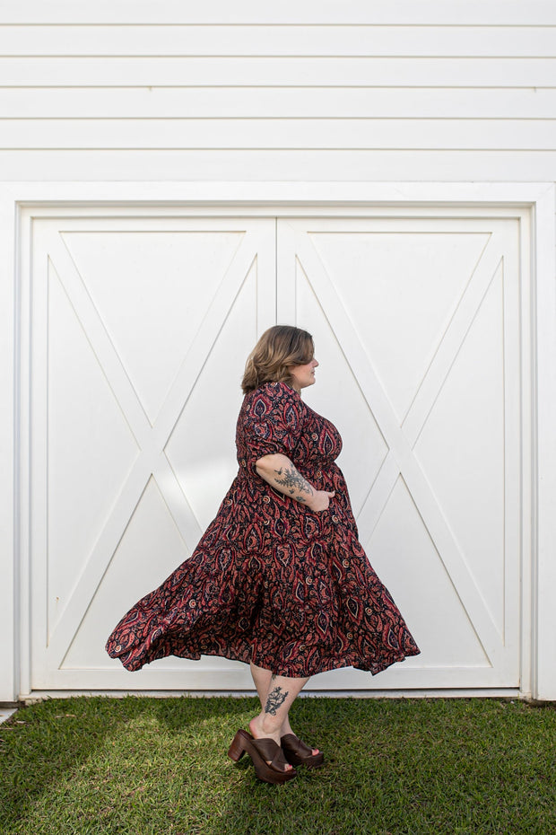 [PRE-ORDER] LA LUNA SHIRRED MIDI DRESS - NIGHTSHADE
