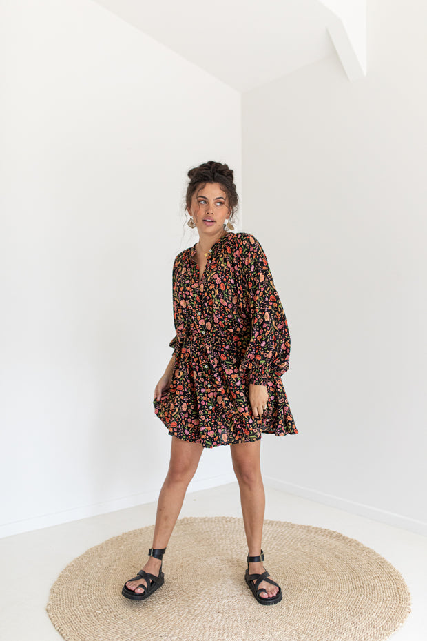 SECRET GARDEN MINI DRESS - BLACK