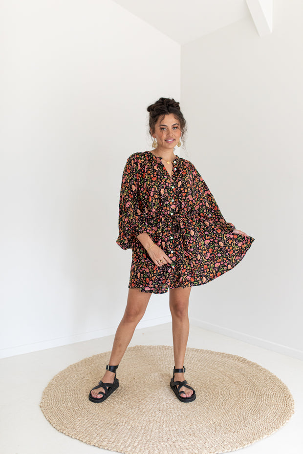 SECRET GARDEN MINI DRESS - BLACK