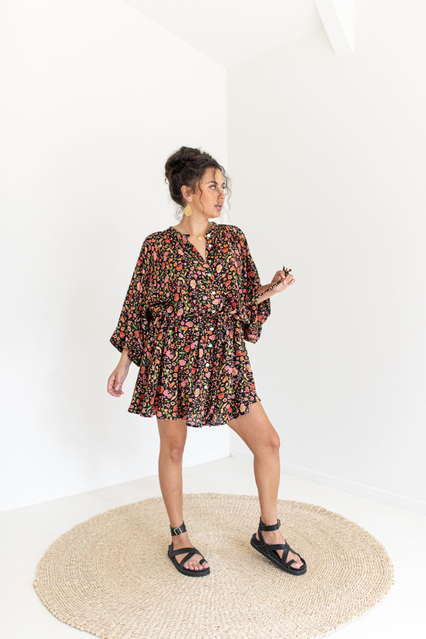 SECRET GARDEN MINI DRESS - BLACK