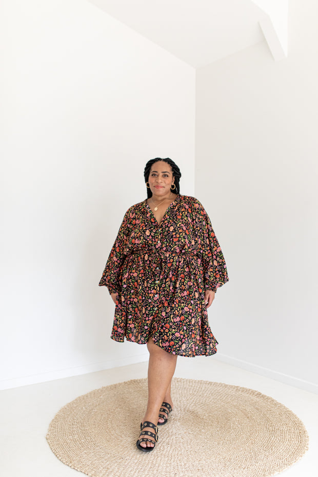 SECRET GARDEN MINI DRESS - BLACK
