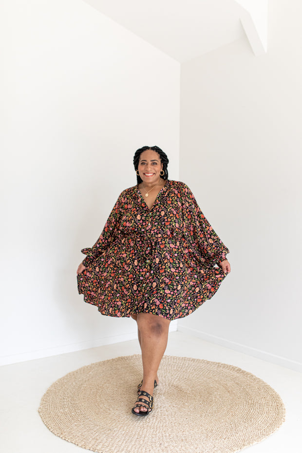 SECRET GARDEN MINI DRESS - BLACK