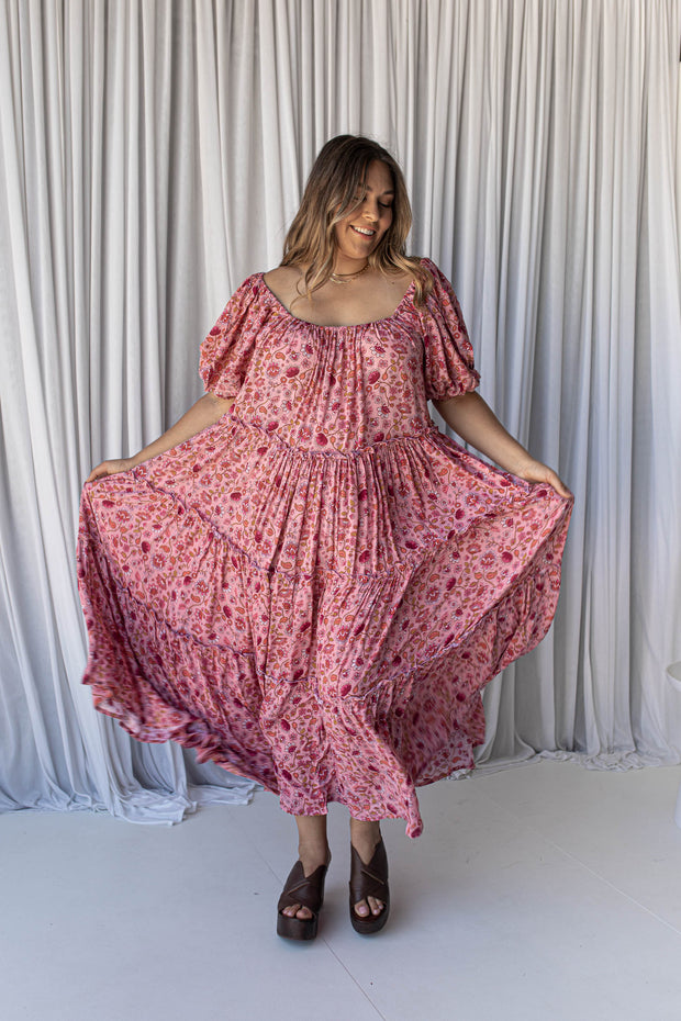 BLOSSOM TIERED GOWN - MUSK