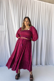 STARRY SHIRRED BLOUSE - RASPBERRY