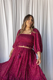 STARRY SHIRRED BLOUSE - RASPBERRY