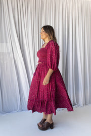 STARRY SHIRRED BLOUSE - RASPBERRY