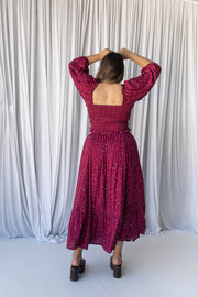 STARRY SHIRRED BLOUSE - RASPBERRY