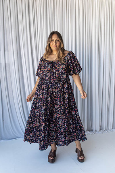 BLOSSOM TIERED GOWN - NAVY